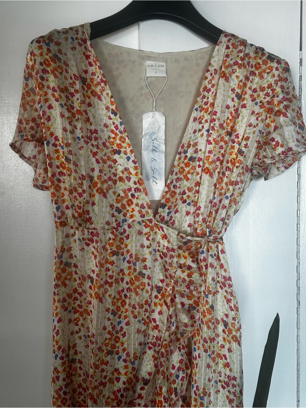 Silk & Salt Wrap Dress with Red, Orange, Blue & Pink Floral